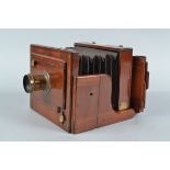 A Chapman Mahogany Tailboard Camera, 6½ x 4¾in, circa 1885, nameplate J T CHAPMAN PHOTOGRAPHIC