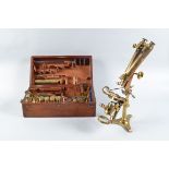 A mid-19th Century lacquered brass Smith & Beck 'First-Class No. 2 Stand' Binocular Microscope, with