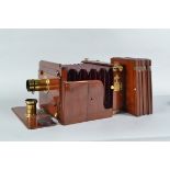 A Hare Whole Plate Mahogany Tailboard Camera, circa 1880, maker's plate 'G. HARE 26 CALTHORPE ST