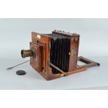 A Morley & Cooper Half Plate Mahogany Tailboard Camera, nameplate 'SOLD BY MORLEY & COOPER 70