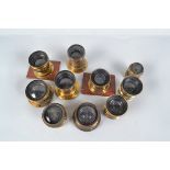 Ten Small Brass Lenses, including a Lancaster lens, Goerz Doppel-Anastigmat Series III No 3 210mm