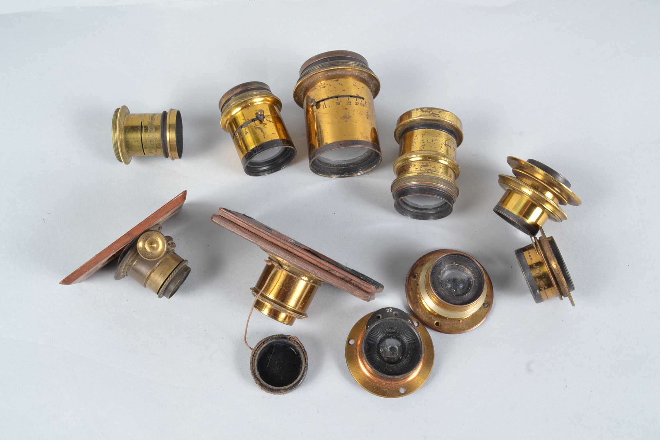 Ten Various Brass Lenses, including a Dallmeyer 5 x 4 Rapid Rectilinear lens, a Ross No 2 W.A. - Image 3 of 3