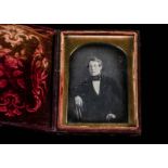 Mid-19th Century Cased Portrait Daguerreotypes, sixth-plate of slightly fierce middle-aged
