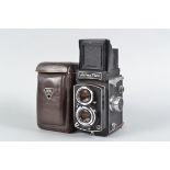 A Halma Flex TLR Camera, serial no 43422, body G, ding to side of finder hood, shutter erratic, with