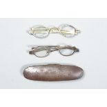 Early 19th Century Silver Spectacles, oval lenses - double-folding sides, one side engraved 'W.E.