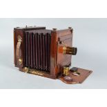 A Hare Whole Plate Mahogany Tailboard Camera, circa 1870, maker's plate 'G. HARE 1 LR CALTHORPE ST