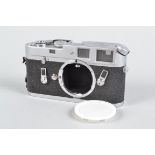 A Leitz Wetzlar Leica M4 Chrome Body, serial no 1 212 821, 1968-9, body G, slight weathering to