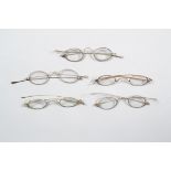 Mid-19th Century Spectacles, metal, oval lenses (5), with cases (3), F-G (8)