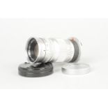 A Leitz Wetzlar Elmar 90mm f/4 Lens, serial no 1 828 111, 1961, barrel G, elements G, slight haze,