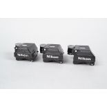 Three Nikon DP-11 Finders, serial no 157896, 157997, 382763, for Nikon F2 bodies and AI lenses,