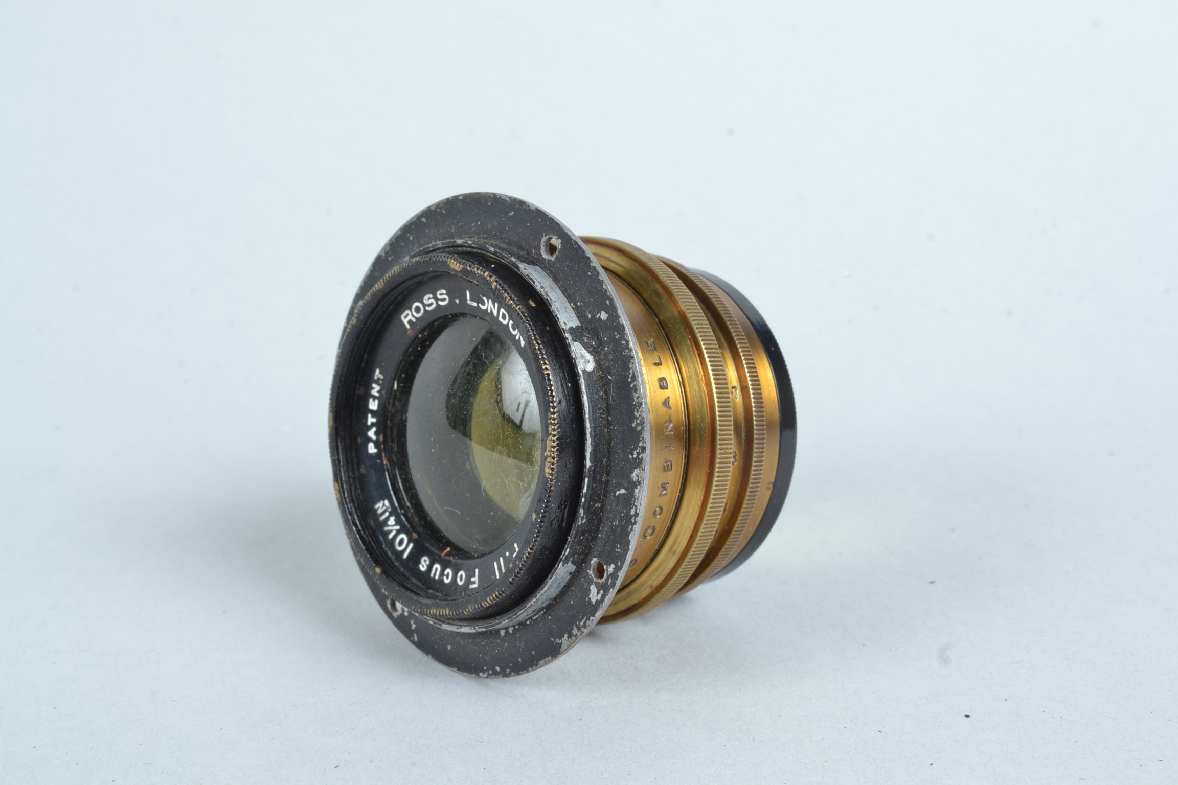 A Ross London Combinable f/11 Brass Lens, Protar type, serial no 95540?, 95522, engraved 'S.R.E. No.