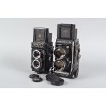 A Mamiya C330 Professional TLR Camera, serial no D 69559, body F-G, lifting to edges of leatherette,