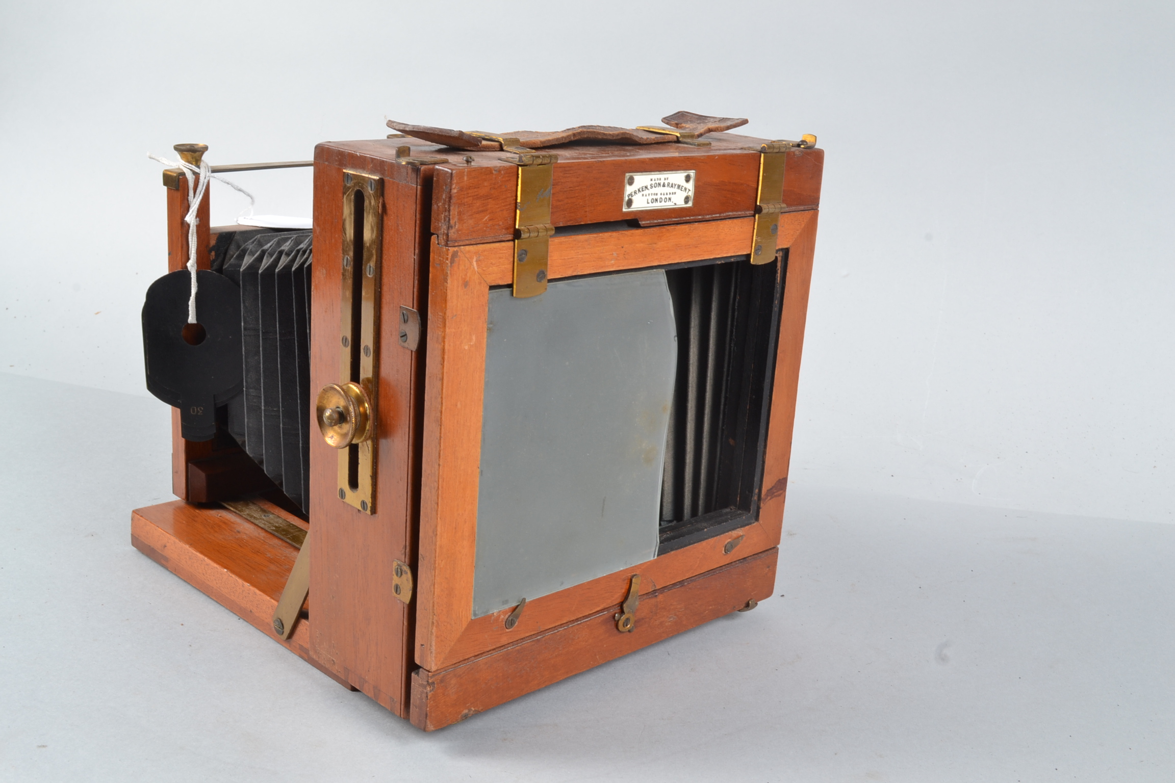 A Perken Son & Rayment Optimus Mahogany Field Camera Body, 6½ x 4¾in, chamfered tapered black - Image 4 of 4