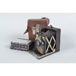 A Newman & Guardia Baby Sibyl Folding Plate Camera, 6 x 4.5cm format, body G, shutter not working, a