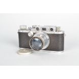 A Leitz Wetzlar Leica IIIb Camera, serial no 281409, 1938, body F, shutter not working, a Leitz