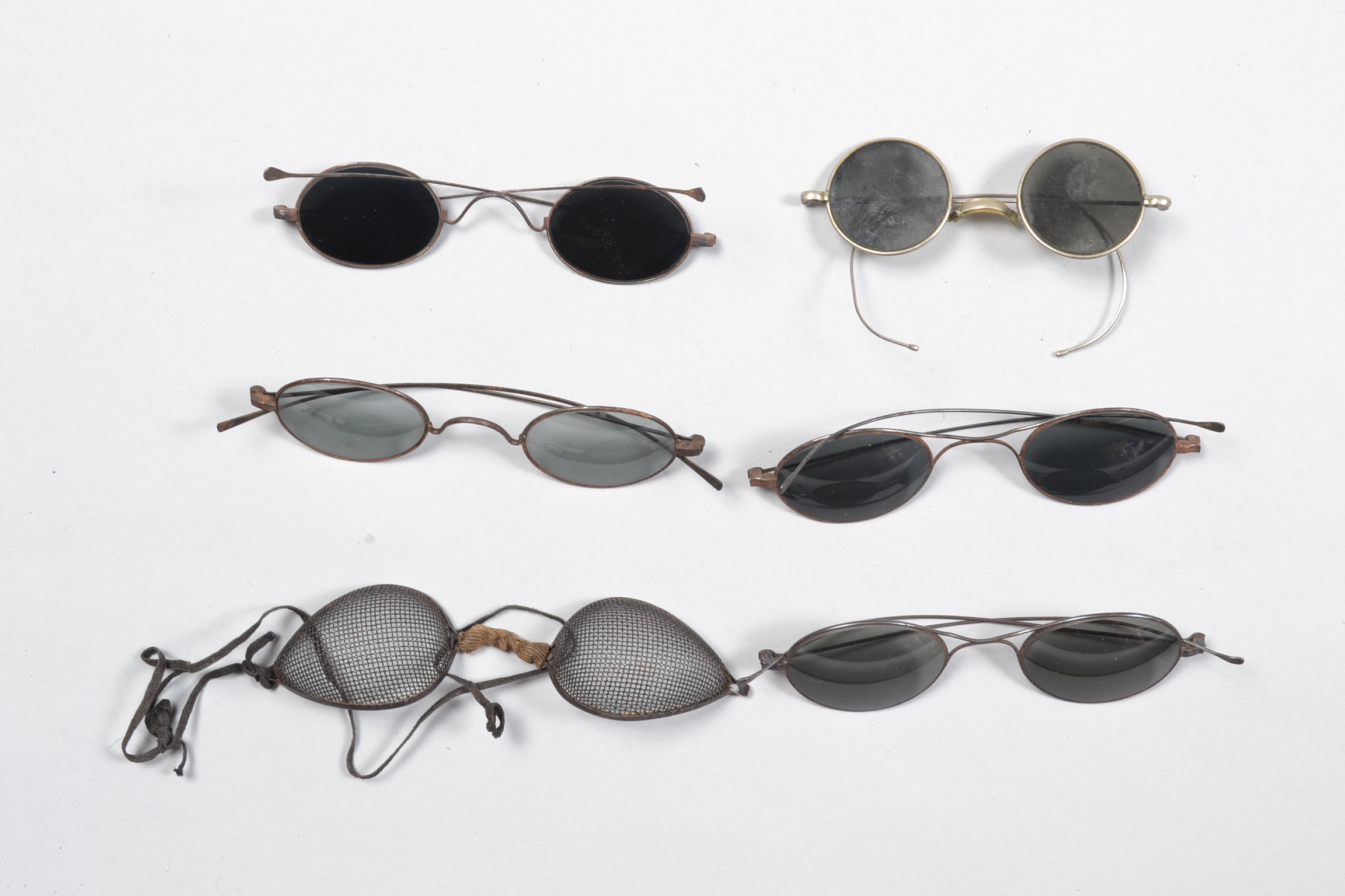 Mid-19th Century Protective Spectacles, blued steel (4), with mesh stone breaker's (1), with other