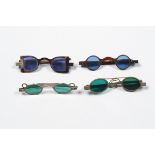 Early 19th Century Protective Spectacles, silver, oval lenses, green glass, sliding sides (1),