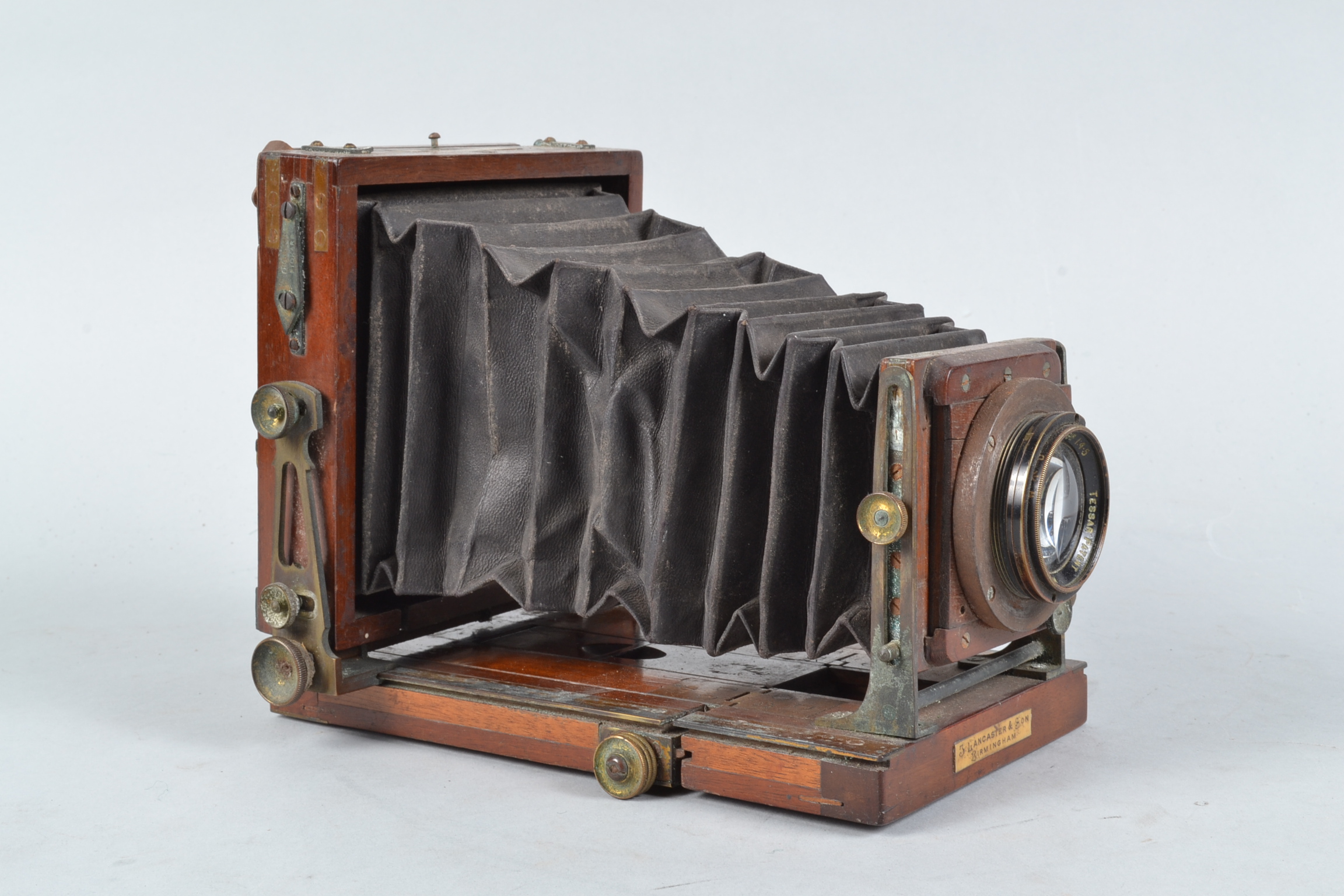 A Lancaster Special Instantograph Tailboard Quarter-Plate Camera, square-cornered black bellows, - Image 2 of 4