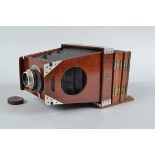 A Shew Patent Eclipse Half Plate Folding Plate Camera, circa 1890, aluminium corner and edging to