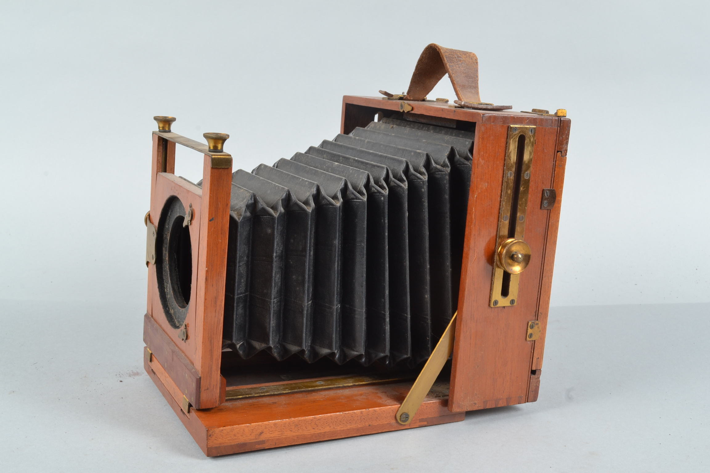 A Perken Son & Rayment Optimus Mahogany Field Camera Body, 6½ x 4¾in, chamfered tapered black - Image 3 of 4