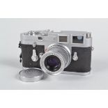 A Leitz Wetzlar Leica M3 Chrome Camera, serial no 898456, 1957, with a Leitz Wetzlar Elmar 5cm f/2.8