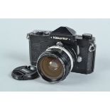 A Nikon Nikkormat FTN SLR Camera, black, serial no 3 898 926, body G-VG, brassing to battery