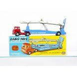 A Corgi Major Toys 1105 Bedford TK Carrimore Car Transporter, red cab, blue/white trailer, spun