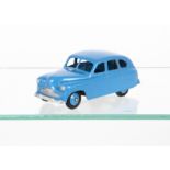 A Dinky Toys 153 Standard Vanguard, mid-blue body and hubs, 'Vanguard' cast to underside of roof,