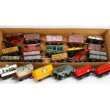 Hornby O Gauge Post-war Freight Stock, including tank wagons, LMS, NE and BR vans, NE and LMS