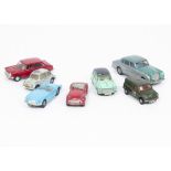 Playworn Tri-ang Spot-On Cars, Austin 1800, Fiat 500, Triumph TR3, Austin A40, Bentley Saloon,