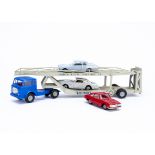 A Politoys Plastic 1/41 Fiat 682 T2 Car Transporter No 221-222, blue plastic cab, grey trailer, with