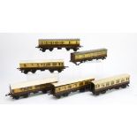 Hornby O Gauge GWR No 2 Coaching Stock, three 1st/3rd composite corridor coaches, all no 6857, and
