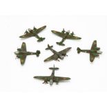 Pre-War Dinky Toys 62d Bristol Blenheim Bomber Set, six planes, camouflaged tops, black/white