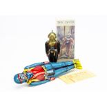 A Saxon Tower Toys Plastic Diver, weighted black plastic Diver with brass coloured helmet, yellow