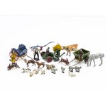 A selection of lead farm models by Britains and others including Jersey Cow and rare lying Calf,