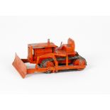 Early Lesney Large Scale Diecast Caterpillar Bulldozer, all orange body, black rubber tracks, F