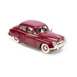 A GeGe Toys Battery-Operated Simca 9 Aronde, maroon plastic body, grey interior, plated trim,