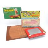 Various 1950s -1960s Toys and Games, 1960 Etch a Sketch with instructions (working), Sooty Xylophone