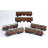 Hornby O Gauge No 2 LMS Suburban Coaches, four 1st/3rd composites and two brake/3rd coaches, one