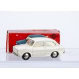 A Mercury Art 38 Fiat 850, white body, yellow interior, spun hubs, in original box, E, slight roof