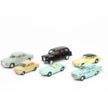 Playworn Tri-ang Spot-On Cars, M G A, NSU Prinz 4, Jensen, Austin A60 Cambridge, Rover 3 Litre,