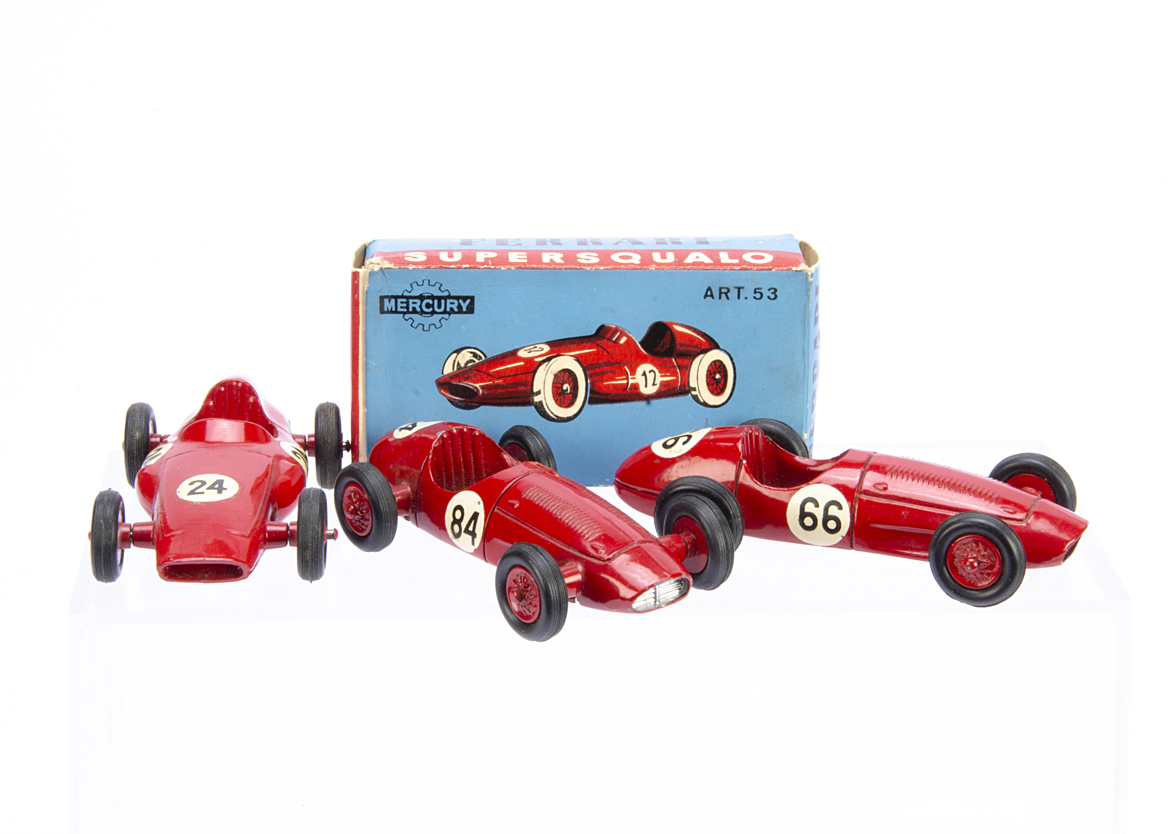 Mercury Art 53 Ferrari "Supersqualo" Racing Car, red body and hubs, RN24, in original box, loose Art
