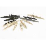 1/1200 Scale Naval Waterline Models, a collection of thirteen larger vessels all unmarked, some with