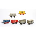 Hornby O Gauge 'T3'-based No 1 Freight Stock, comprising red LMS gunpowder van, grey LMS van with