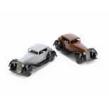 Dinky Toys 36c Humber Vogue, two examples, first dark brown body, black moulded chassis and ridged