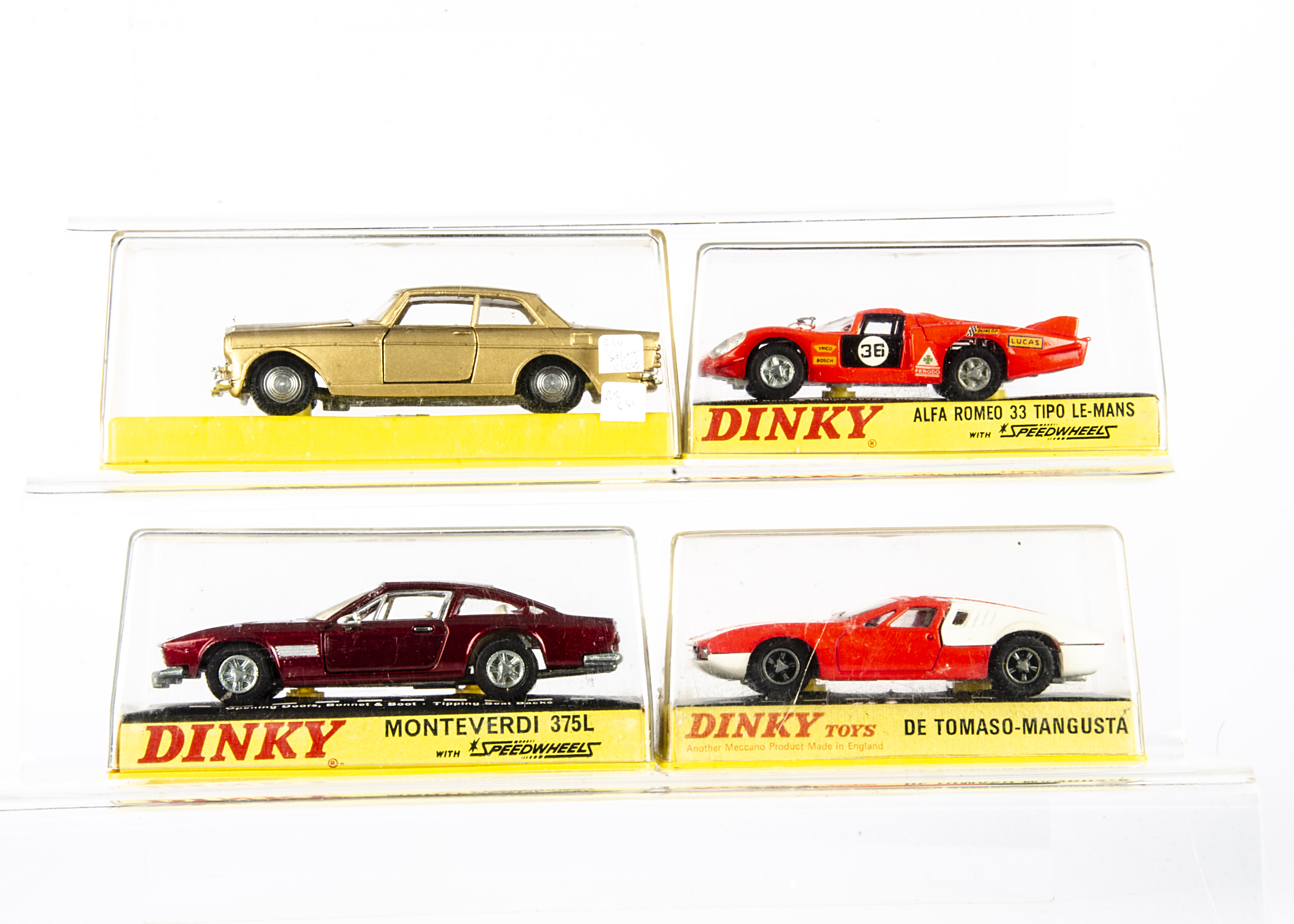 Dinky Toys In Hard Plastic Cases, 187 De Tomaso-Mangusta, 190 Monteverdi 375L, 210 Alfa Romeo 33