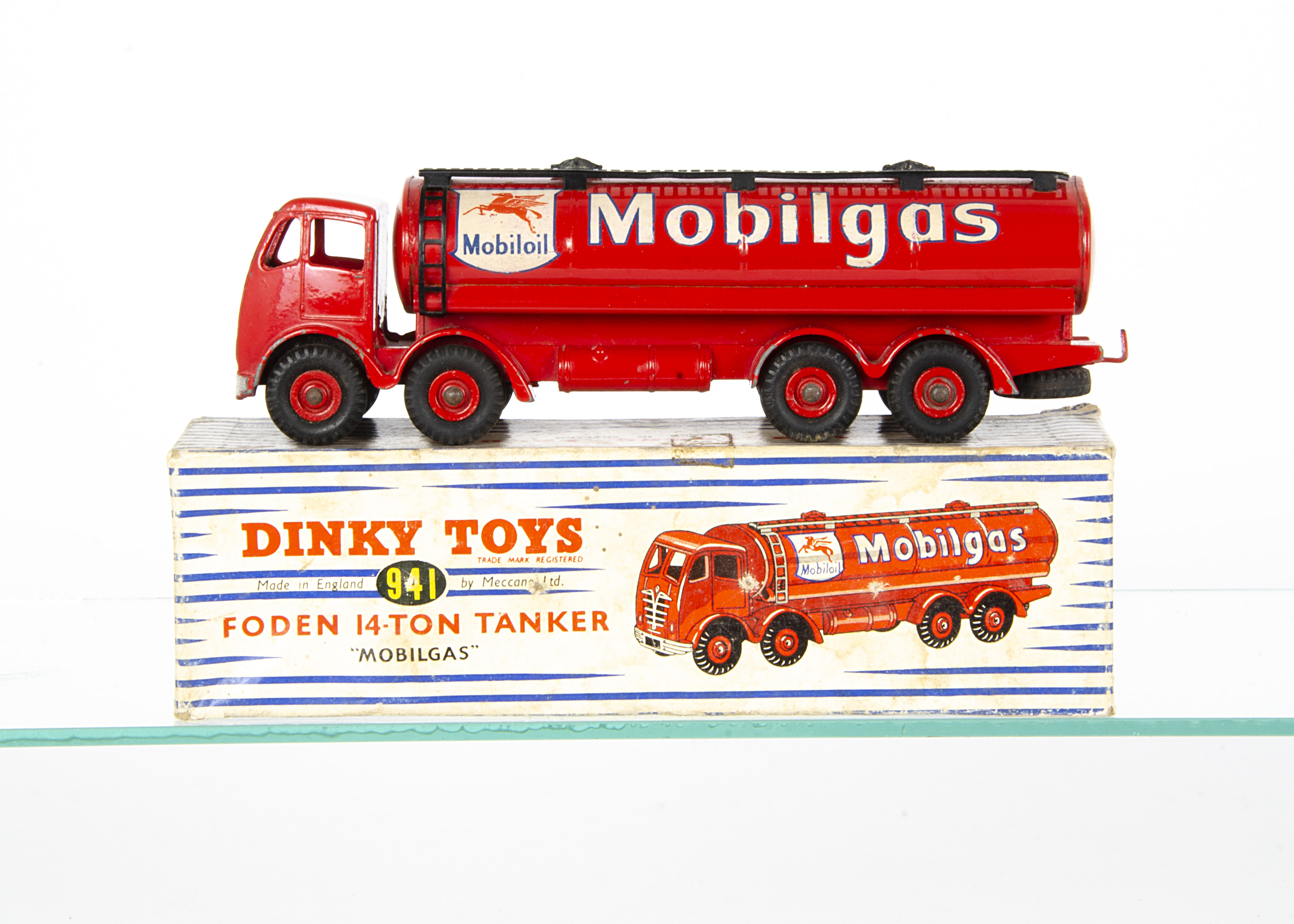 A Dinky Toys 941 Foden 14-Ton 'Mobilgas' Tanker, 2nd type red cab, chassis, tank and grooved hubs,