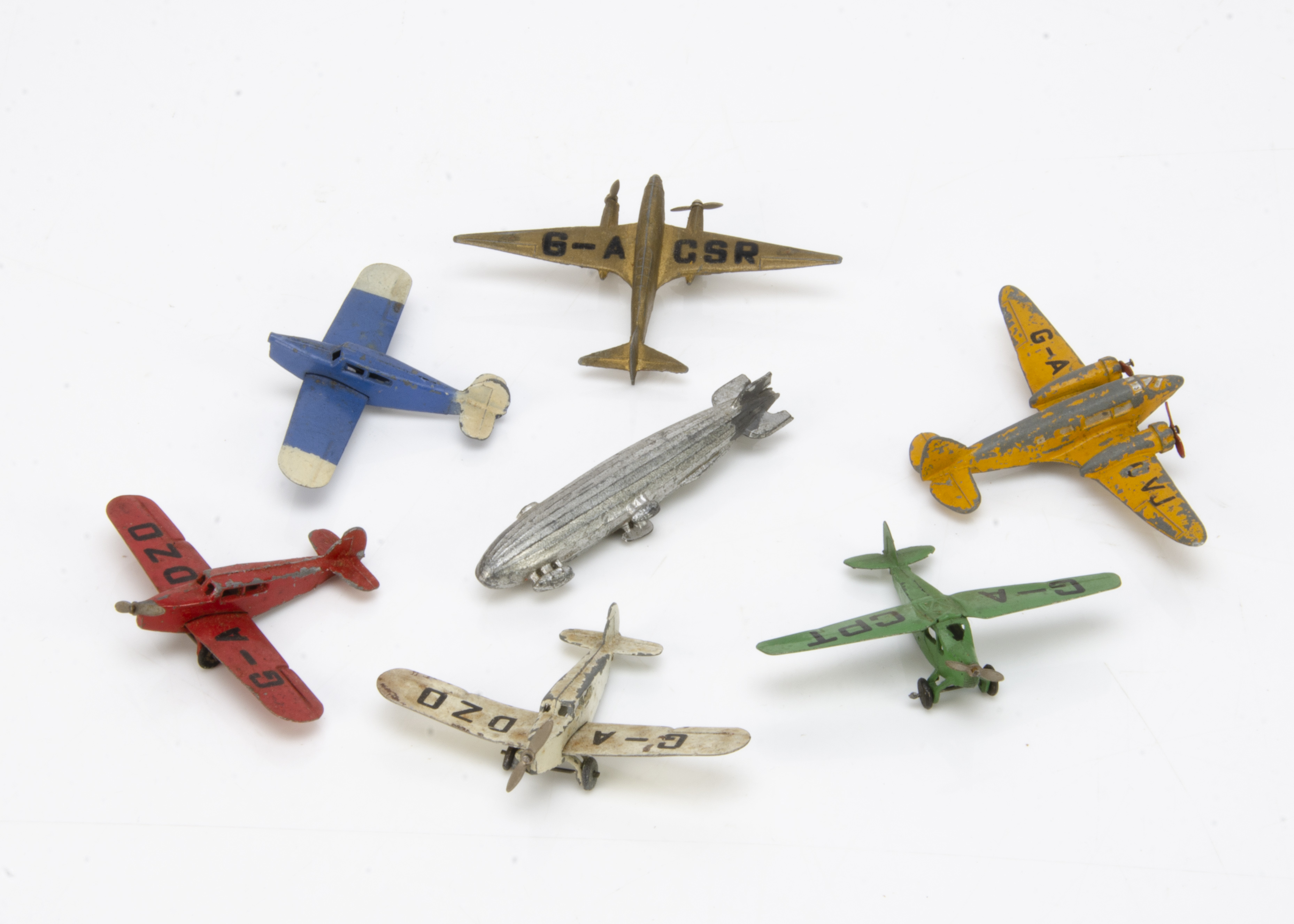 Pre-War Dinky Toy Civilian Aircraft, 60b Leopard Moth, green body, 'G-ACPT' marking, 60c Percival