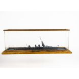 Model of HMS Cardiff 1918 in Display Case, a good quality model constructed and finished to a good