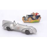 A pre-war or early post-war unmarked die-cast Racing Car, in silver, racing Number 2, G, with